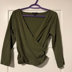 Banana Republic Olive Green Wrap Front Long Sleeve Top
